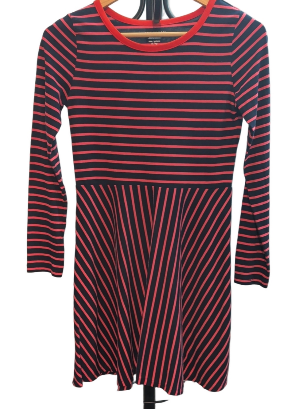 Joe Fresh Kids Navy and Coral Striped Long-Sleeve Fit & Flare Dress
